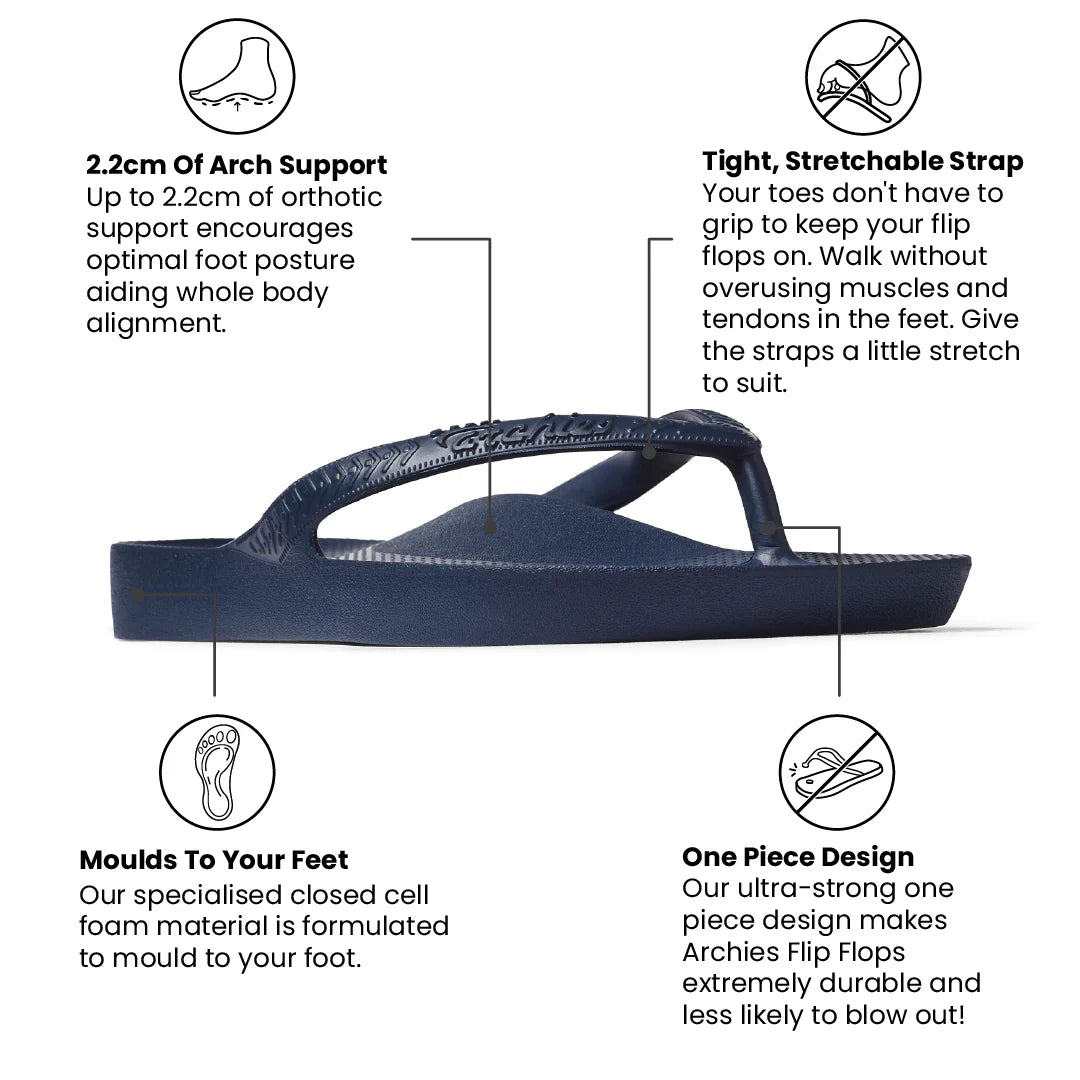 ARCHIES Arch Support Thongs - Black